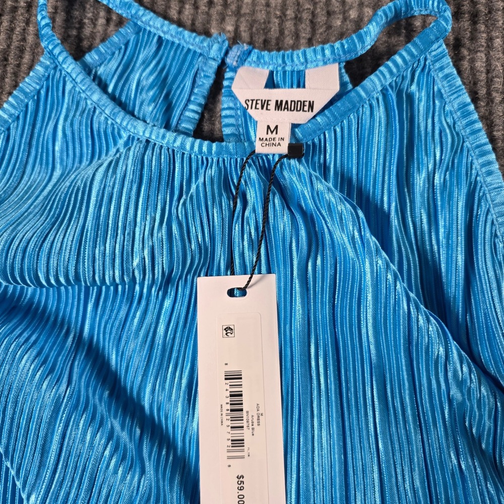 Steve Madden Ada Dress Aruba Blue Pleated Halter Mini Dress BN108767 Womens M - Picture 5 of 7